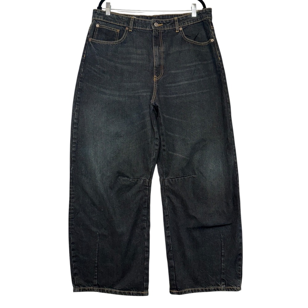 Zara Womens Wide Leg Barrel Jeans Dark Wash High Rise Denim Size 12 Blue